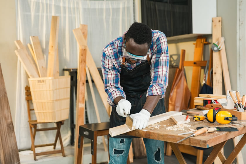 Veteran woodworker in shop