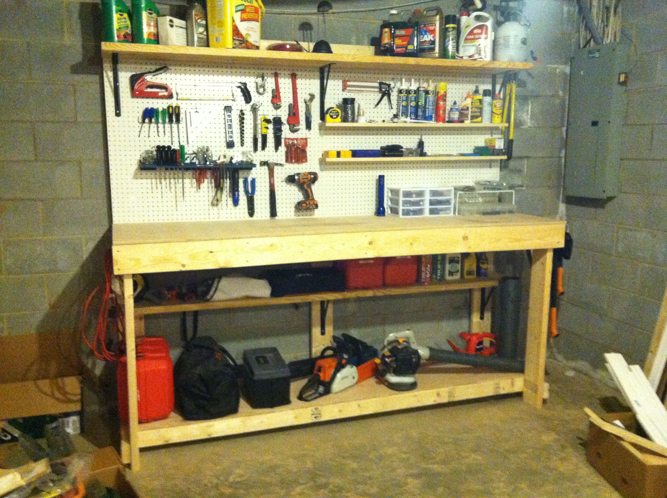Handcrafted signature wood workbench in the foundation shop